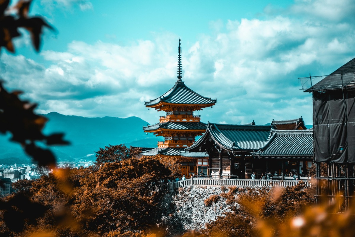 Kiyomizu-dera pagoda above Kyoto in autumn